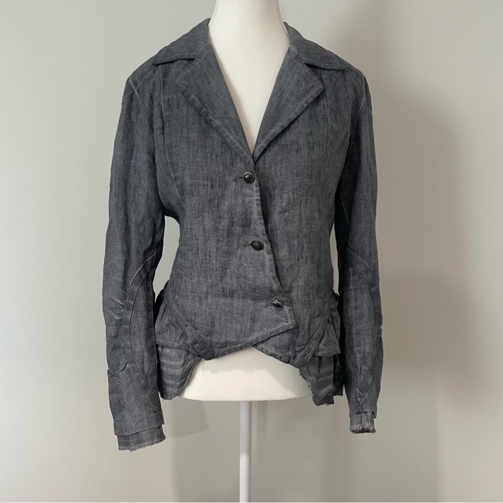 ANVRDIE Linen Blend Blazer Grey Wash Ruffle Steampunk Victorian Style Size S